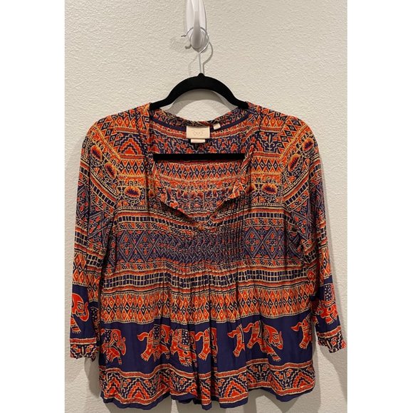 VANESSA VIRGINIA Mahdia Boho Peasant Elephant Print Blouse - Picture 2 of 5